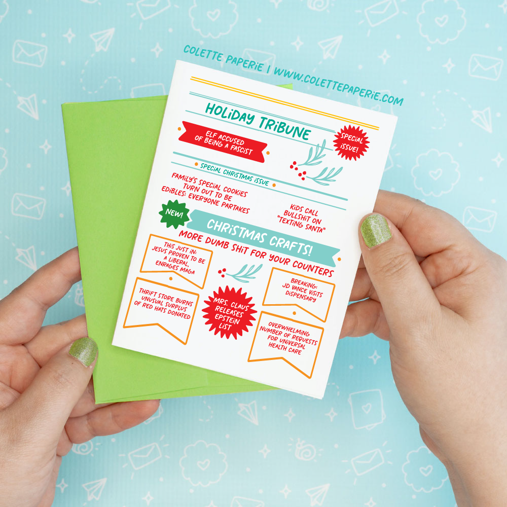 Holiday Christmas - Tribune News Funny Greeting Card Colette Paperie Christmas Card stationery funny humorous cincinnati paper goods stickers snarky novelty cheeky witty sarcastic lighthearted silly hand lettered