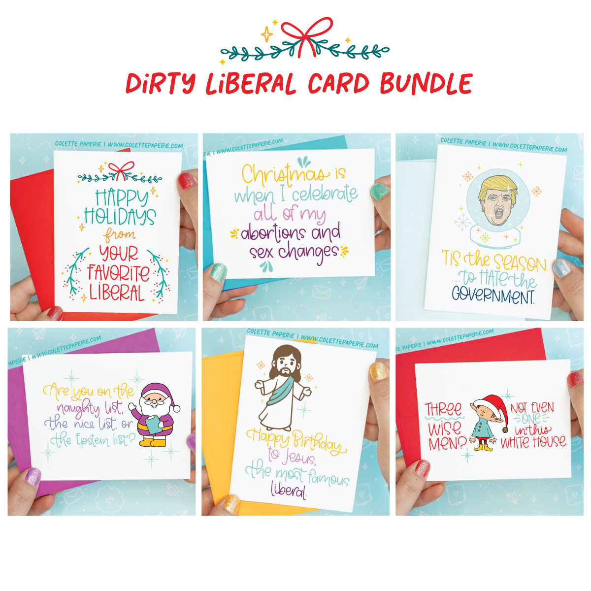 Dirty Liberal Funny Christmas Holiday Card Bundle Colette Paperie Christmas Card stationery funny humorous cincinnati