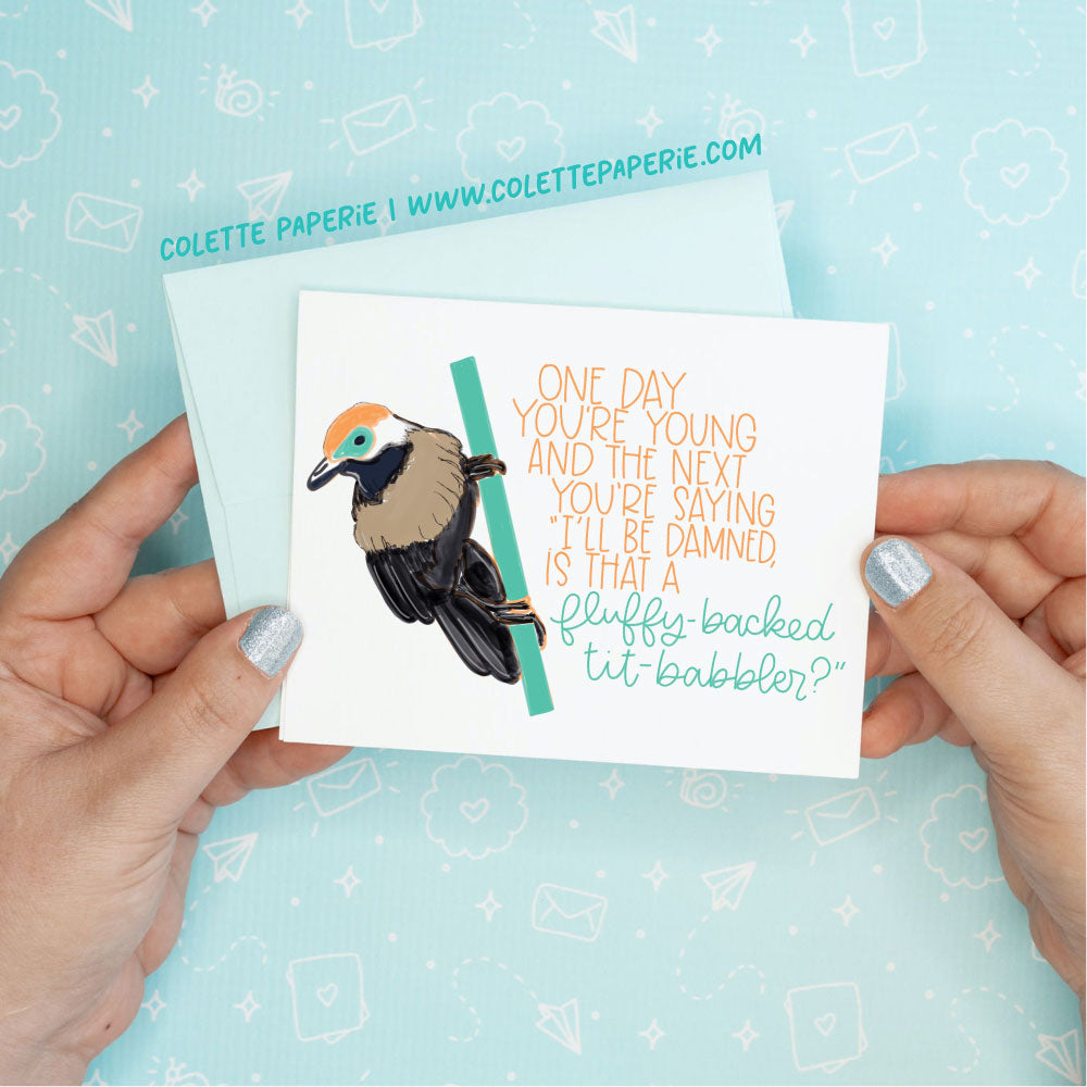 Fluffy Backed Tit Babbler Funny Bird Birthday Card
