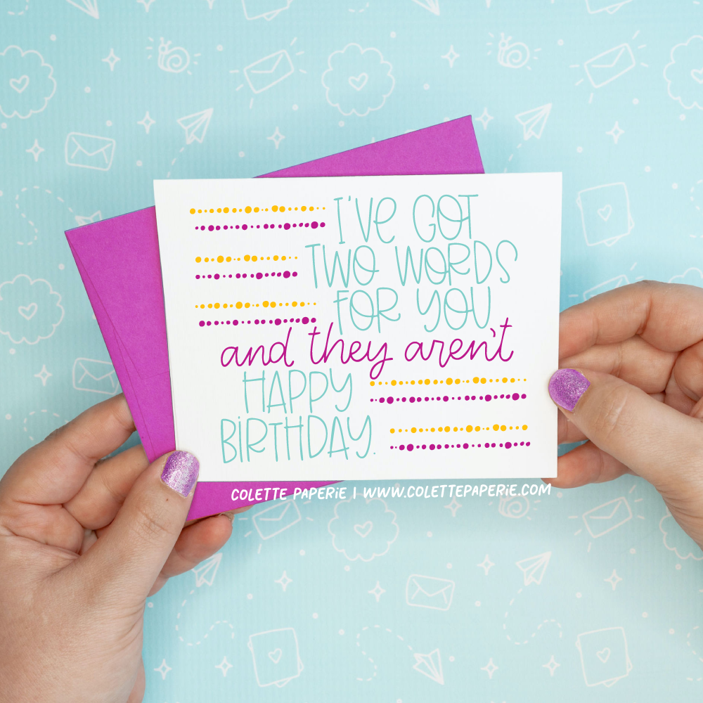 Two Words Birthday Funny Greeting Card