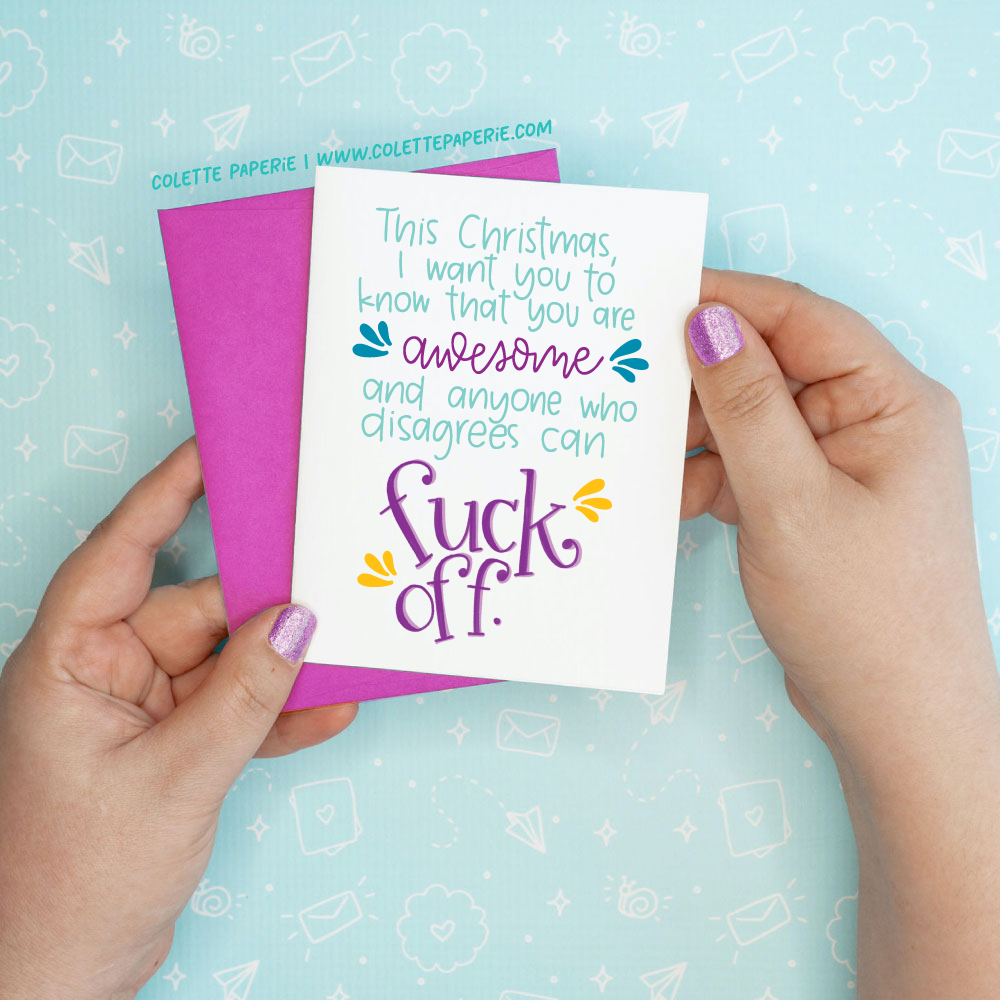 Holiday Christmas - Fuck Off Card Funny Greeting Card Colette Paperie Christmas Card stationery funny humorous cincinnati paper goods stickers snarky novelty cheeky witty sarcastic lighthearted silly hand lettered