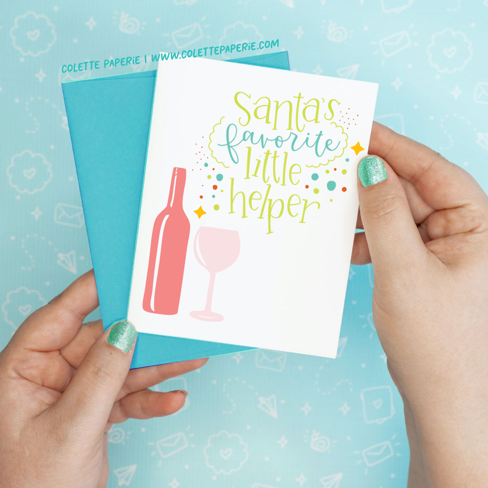 Holiday Christmas - Santa's Helper Funny Greeting Card Colette Paperie Christmas Card stationery funny humorous cincinnati paper goods stickers snarky novelty cheeky witty sarcastic lighthearted silly hand lettered