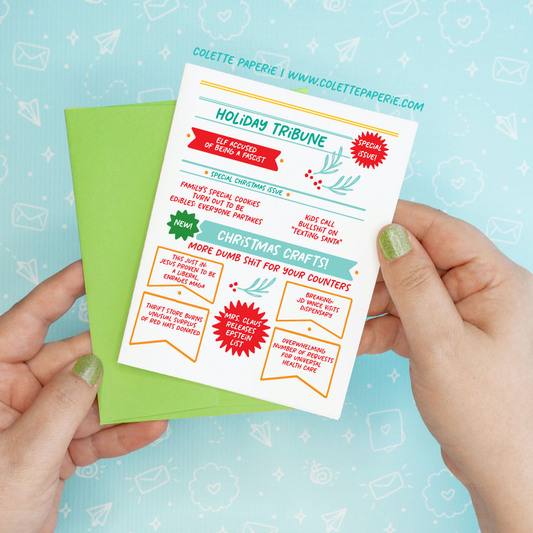 Holiday Christmas - Tribune News Funny Greeting Card Colette Paperie Christmas Card stationery funny humorous cincinnati paper goods stickers snarky novelty cheeky witty sarcastic lighthearted silly hand lettered