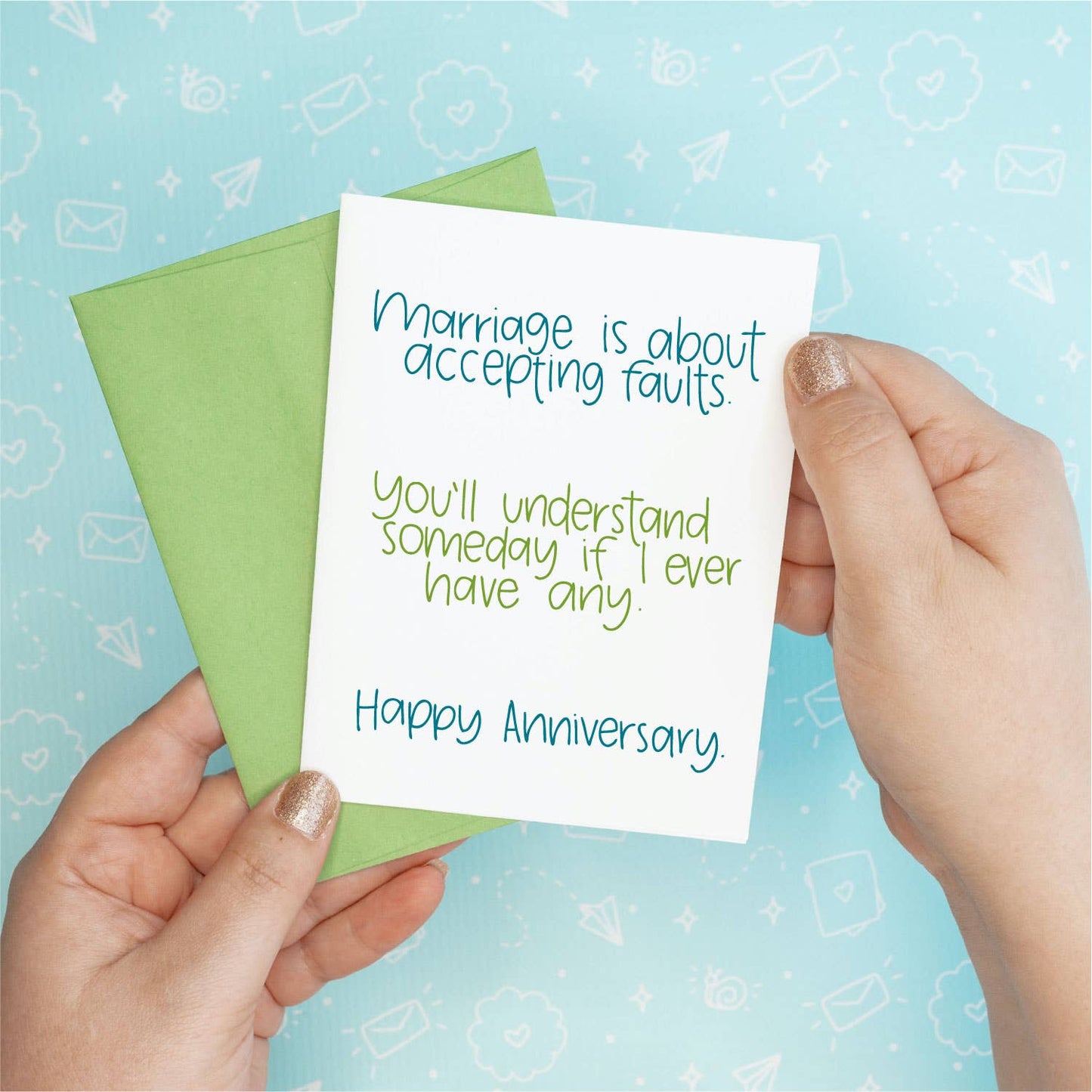 No Faults Anniversary Greeting Card