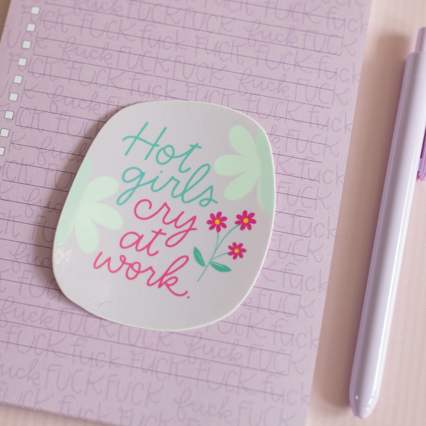 Hot Girls Cry at Work Glossy Waterproof Sticker
