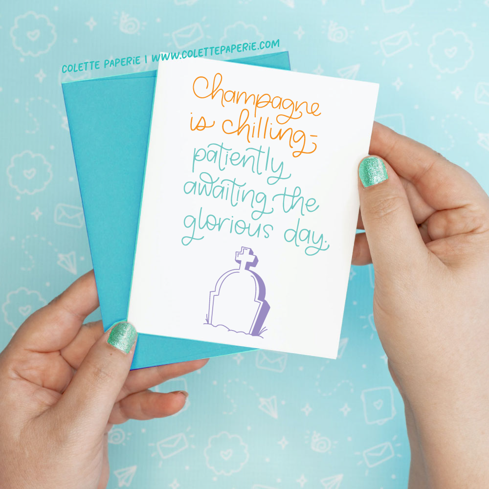 Champagne Chilling Trump Funny Greeting Card Colette Paperie Friendship Card stationery funny humorous cincinnati paper goods stickers snarky novelty cheeky witty sarcastic lighthearted silly hand lettered