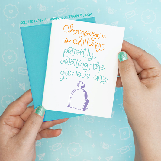 Champagne Chilling Trump Funny Greeting Card Colette Paperie Friendship Card stationery funny humorous cincinnati paper goods stickers snarky novelty cheeky witty sarcastic lighthearted silly hand lettered