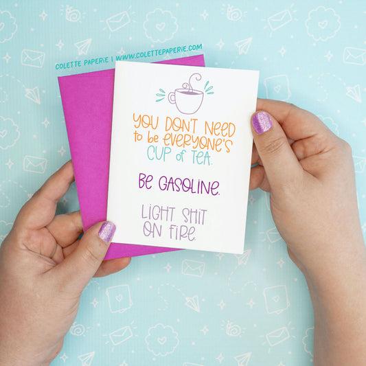 Cup of Tea Gasoline Funny Greeting Card