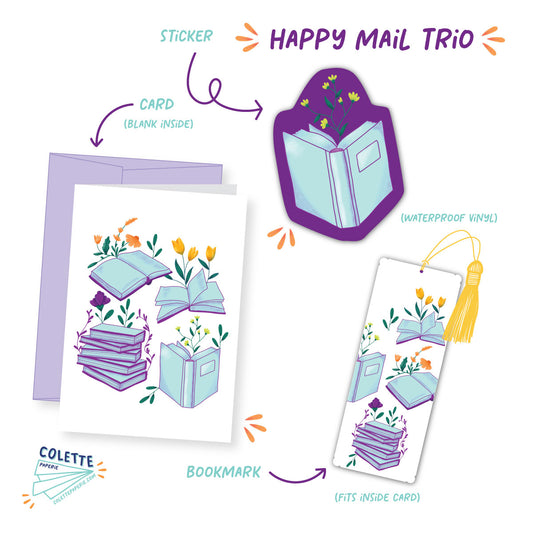 Happy Mail Trio - Card + Sticker + Bookmark - Bookworm