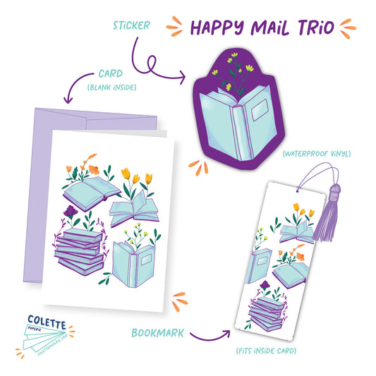 Happy Mail Trio - Card + Sticker + Bookmark - Bookworms