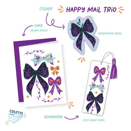 Happy Mail Trio - Card + Sticker + Bookmark - All Tied Up