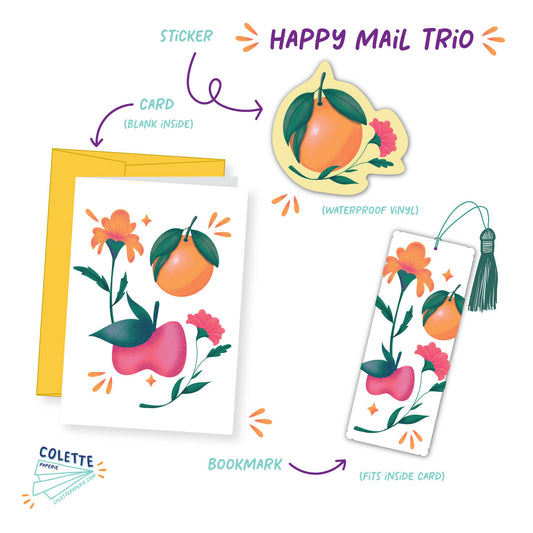 Happy Mail Trio - Card + Sticker + Bookmark - Orange Grove