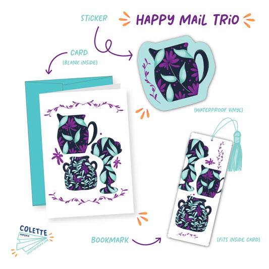 Happy Mail Trio - Card + Sticker + Bookmark - Fancy Urns