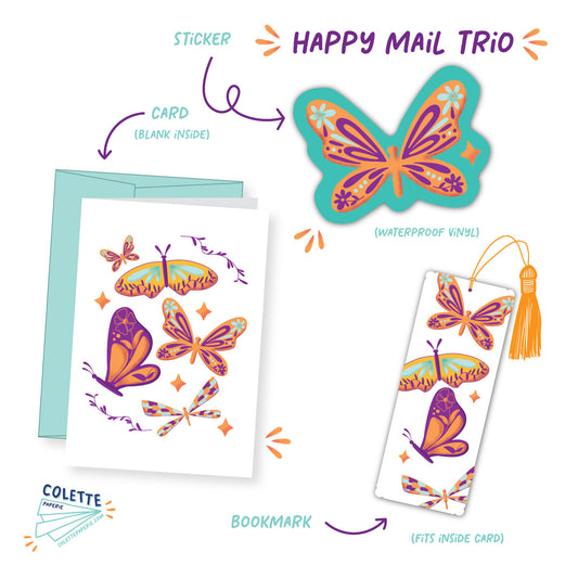 Happy Mail Trio - Card + Sticker + Bookmark - Moth Ladies