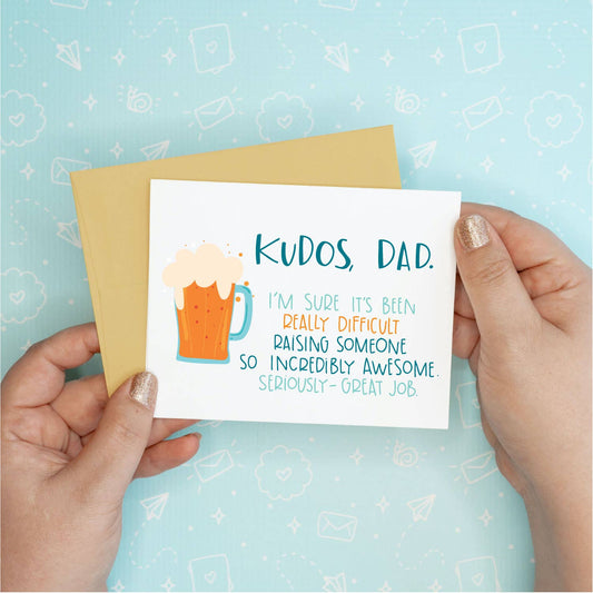 Father's Day Card - Kudos Dad Colette Paperie Father's Day Card stationery funny humorous cincinnati paper goods stickers snarky novelty cheeky witty sarcastic lighthearted silly hand lettered