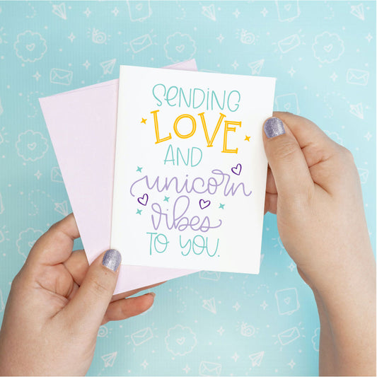 Sending Love & Unicorn Vibes Greeting Card