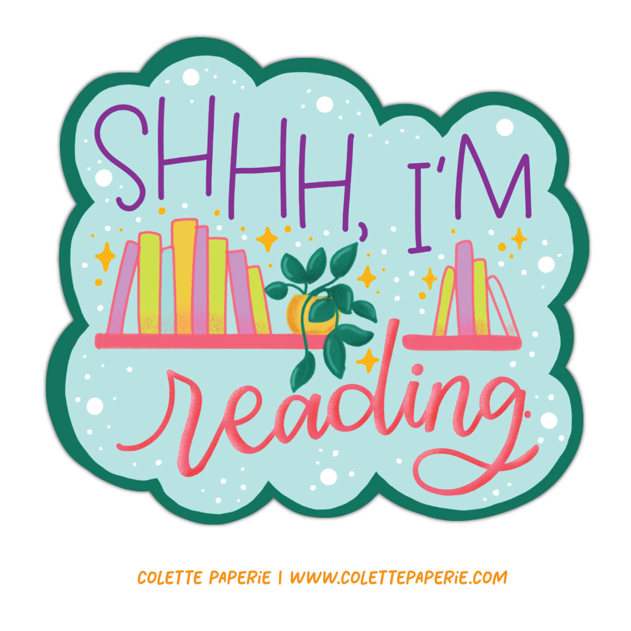 Shhh I'm Reading Bookworm Funny Vinyl Waterproof Sticker