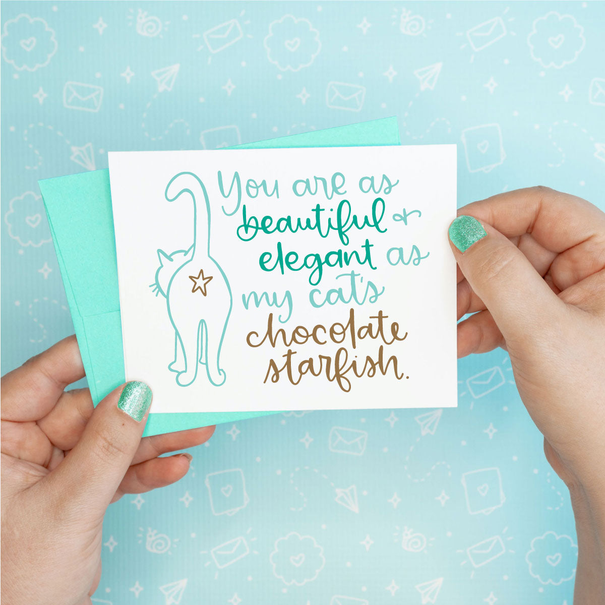 Chocolate Starfish Cat Butt Funny Greeting Card